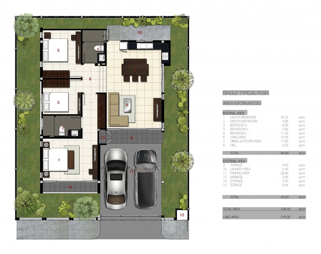 Plan Colour-Single with area No Dim